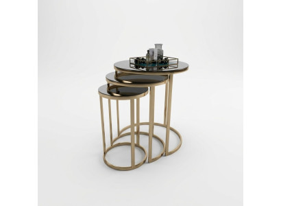 Tafel Zwarte bijzettafel Set 3x salontafels Ronde vorm Woonkamer Tafels