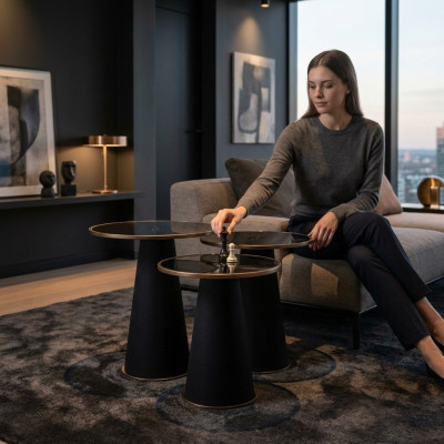 Moderne Zwarte Bijzettafel Set 3x Luxe Woonkamer Salontafels Nieuw