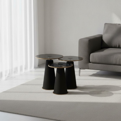 Moderne Zwarte Bijzettafel Set 3x Luxe Woonkamer Salontafels Nieuw
