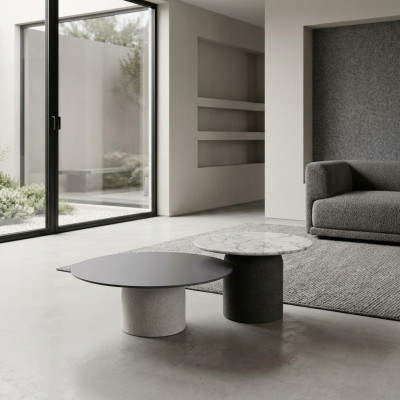 Designer Grijs Salontafel Set Luxe 2x Tafels Ronde Bijzettafels Nieuw
