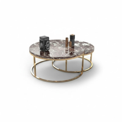 Luxe marmeren salontafel + bijzettafel set Ronde woonkamertafels 2-delig
