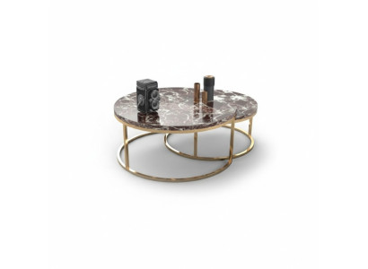 Luxe marmeren salontafel + bijzettafel set Ronde woonkamertafels 2-delig