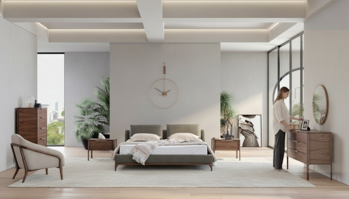 Slaapkamer compleet set Bed 2x nachtkastjes Dressoir Kast Modern