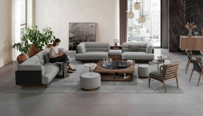 Luxe woonkamerset met bank en fauteuil in modern design, bankstel 6-delig.