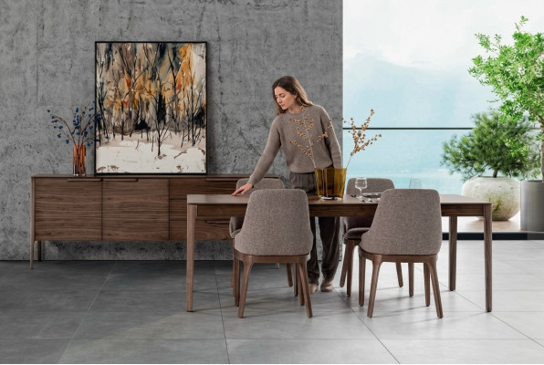 Eetkamer set Eethoek Bruin Eettafel 4x Stoelen met Dressoir Tafel
