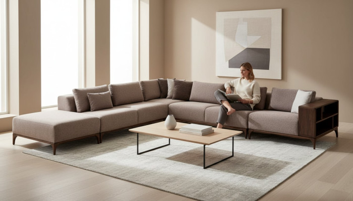 Woonkamer hoekbank L-vorm Hout Modern Luxe Design Hoekbank Hoekbank