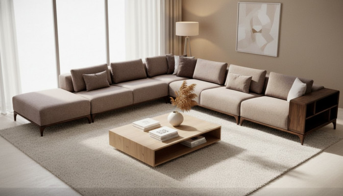 Woonkamer hoekbank L-vorm Hout Modern Luxe Design Hoekbank Hoekbank