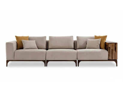 Luxe woonkamerbank met modern design van hout en textiel, driezits