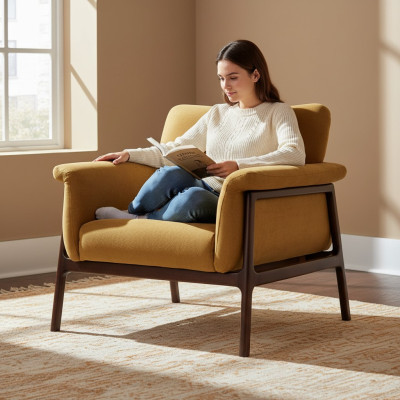 Fauteuil voor woonkamer Luxe Moderne Design Hout met textiel Lounge Club