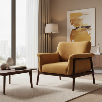 Fauteuil voor woonkamer Luxe Moderne Design Hout met textiel Lounge Club