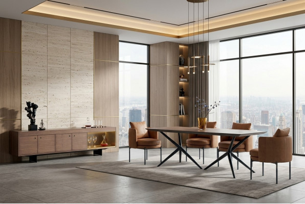Eetkamer Modern Set Tafel 4x Stoelen Dressoir Luxe Designer Set