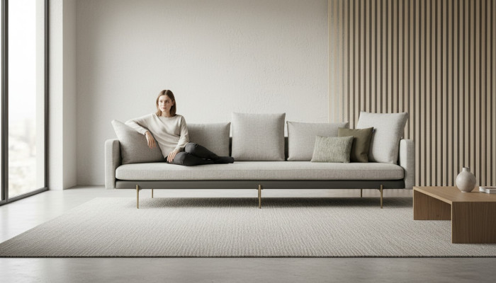Luxus Sofa Grau Farbe Wohnzimmer Polster Textil 5 sitzer Couch Fünfsitzer
