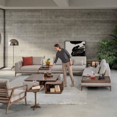 Woonkamer hoekbank L-vorm houten hoekbank bank banken luxe meubels