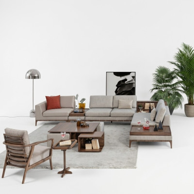 Woonkamer hoekbank L-vorm houten hoekbank bank banken luxe meubels