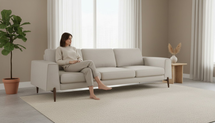 Luxe grijze bank kleur woonkamer stoffen textiel driezitsbank bankstellen.