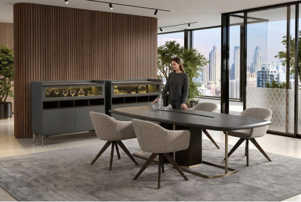 Houten luxe eetkamer set moderne eettafel 4x stoelen met dressoir meubels