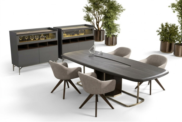 Houten luxe eetkamer set moderne eettafel 4x stoelen met dressoir meubels