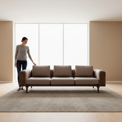 Luxe woonkamerbank modern design hout met textiel 270cm grote banken