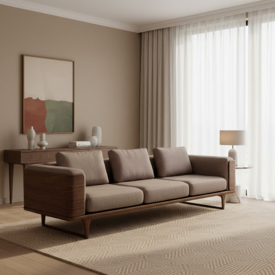Luxe woonkamerbank modern design hout met textiel 270cm grote banken