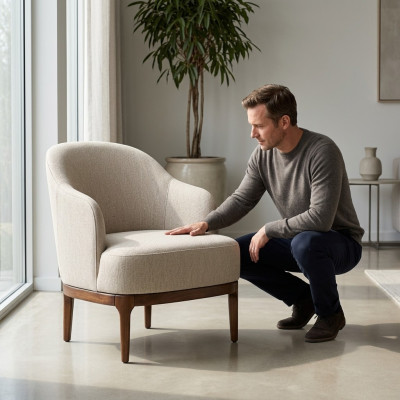 Luxe fauteuil voor woonkamer in grijze kleur, design lounge clubmeubels, eenpersoons.