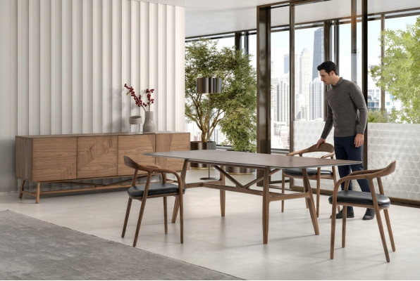 Luxe set eetkamer 6-delig eetset eetgroep set tafel 4x stoelen met dressoir