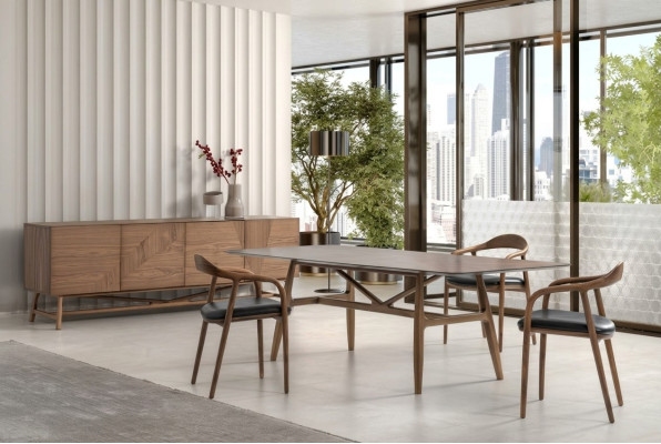 Luxe set eetkamer 6-delig eetset eetgroep set tafel 4x stoelen met dressoir