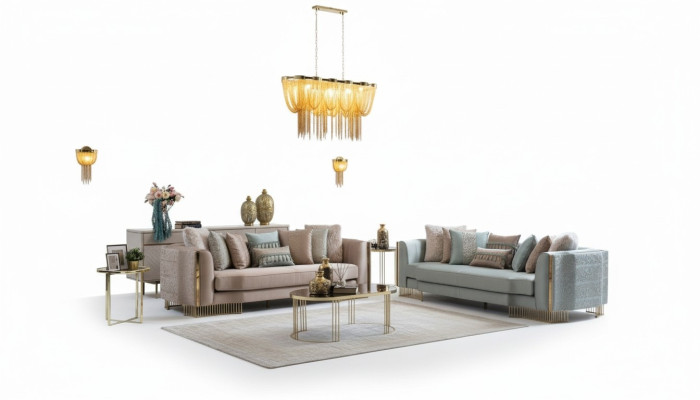 Stijlvolle bankstel 2x banken klassieke design meubels met armleuningen 4+3