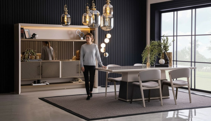 Luxe 6-delige eetkamerset Eettafel 4x Stoelen Dressoir 6-delige moderne ontwerpset