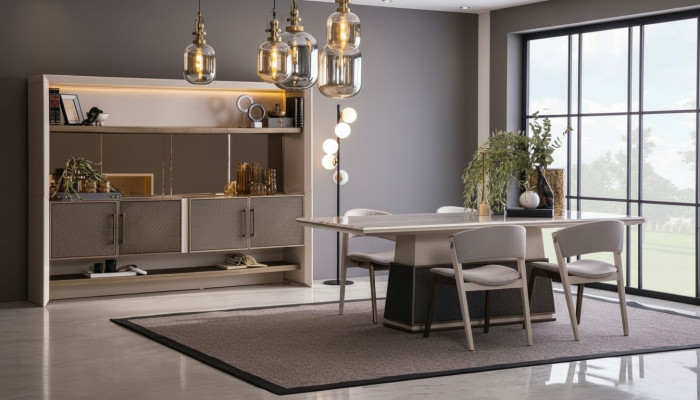 Luxe 6-delige eetkamerset Eettafel 4x Stoelen Dressoir 6-delige moderne ontwerpset