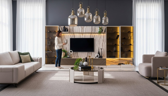 Elegante woonkamer wandmeubel aanbouw 388cm Luxe woonkamer meubels dressoir