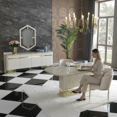 Moderne eetkamerset meubels Eettafel 4 stoelen Dressoir Ladekast 6-delig
