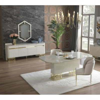 Moderne eetkamerset meubels Eettafel 4 stoelen Dressoir Ladekast 6-delig