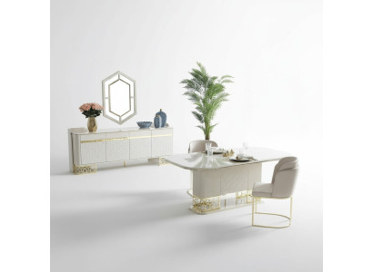 Moderne eetkamerset meubels Eettafel 4 stoelen Dressoir Ladekast 6-delig