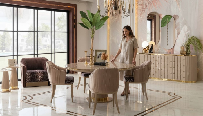 Eethoek Eettafel 4 Stoelen Dressoir Spiegel Eetgroep Eetkamerset 8-delig
