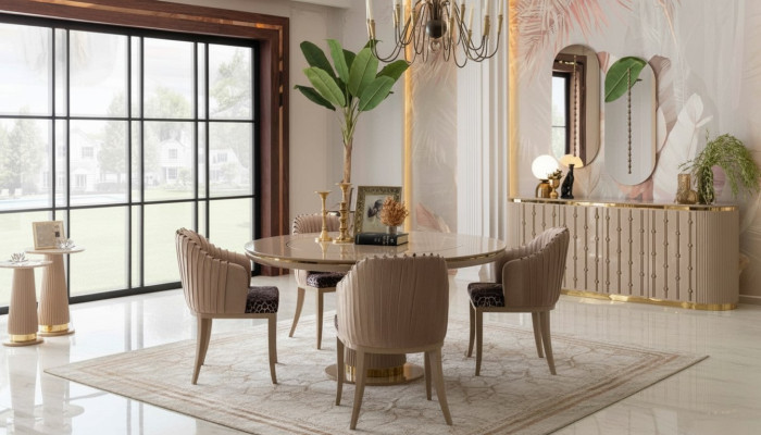 Eethoek Eettafel 4 Stoelen Dressoir Spiegel Eetgroep Eetkamerset 8-delig