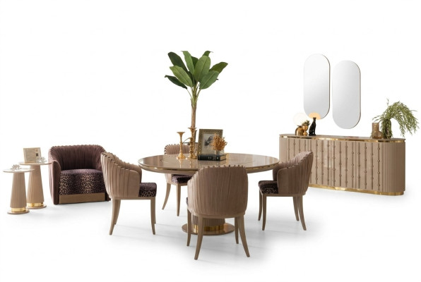 Eethoek Eettafel 4 Stoelen Dressoir Spiegel Eetgroep Eetkamerset 8-delig
