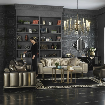 Ontwerp bankstel 3+2+1 zits Moderne fauteuils Luxe meubels Stof Goud