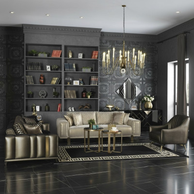 Ontwerp bankstel 3+2+1 zits Moderne fauteuils Luxe meubels Stof Goud