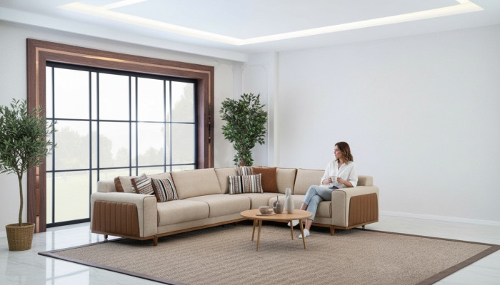 Hoekbank L-vorm Woonkamer Moderne Luxe Meubels Bankstel Hoekopstelling Beige
