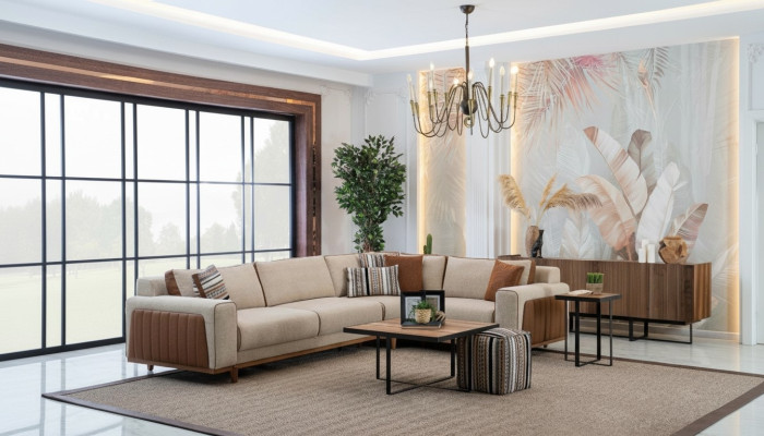 Hoekbank L-vorm Woonkamer Moderne Luxe Meubels Bankstel Hoekopstelling Beige
