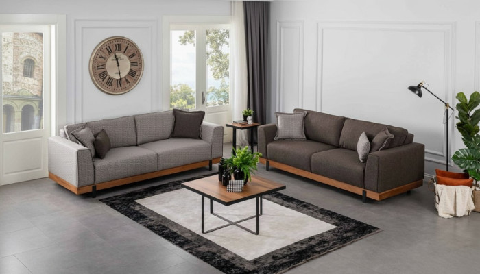 Luxe bankstel set Bruine bankstel 3+3 zits stoffen bankstel Luxe ontwerp