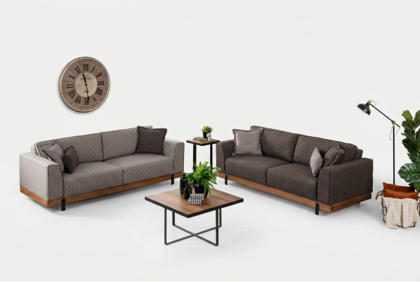Luxe bankstel set Bruine bankstel 3+3 zits stoffen bankstel Luxe ontwerp