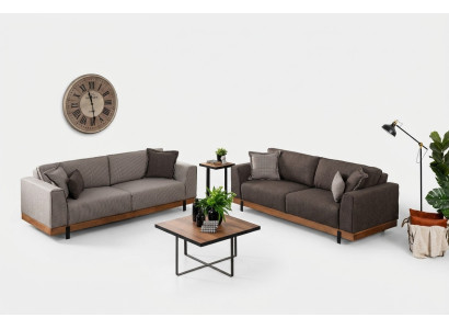 Luxe bankstel set Bruine bankstel 3+3 zits stoffen bankstel Luxe ontwerp