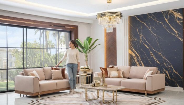 Luxe woonkamerset met 3+2 zitsbanksets, zitkussens en garnituren.