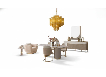 Luxe ontwerp eetkamerset eettafel 4 stoelen dressoir spiegel meubels