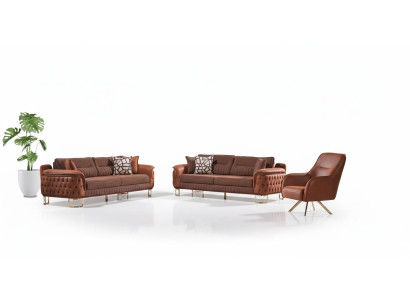 Bruine Chesterfield bankstel 3+3+1 zits designerbanken 3-delig.