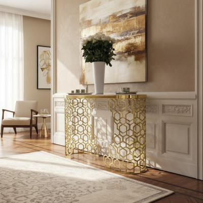Luxe console ontwerp consoles tafel meubilair dressoir inrichting goud