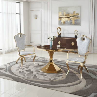 Eettafel meubels luxe hout modern roestvrij staal woonkamer design nieuw goud
