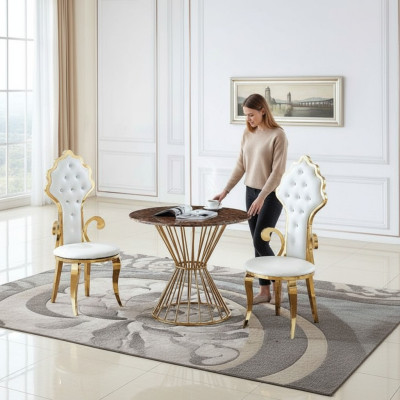 Eettafel Koffietafel Woonkamer Goud Luxe Design Ronde Tafel Roestvrij Staal