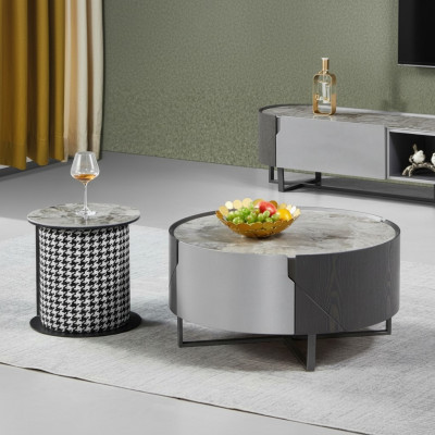 Salontafel Ronde Set van 2 Bijzettafels Woonkamer Tafels Ontwerp Nieuw